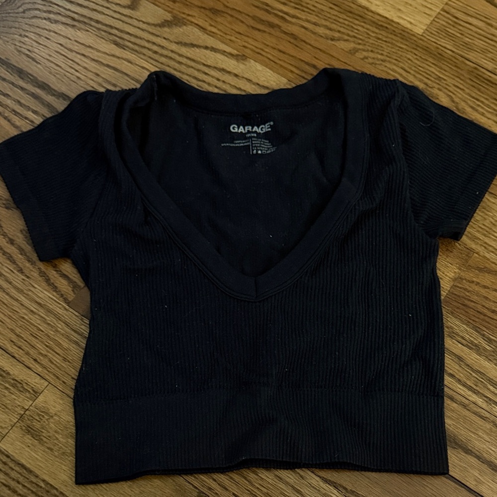 Garage Black Ribbed V-Neck Crop Top